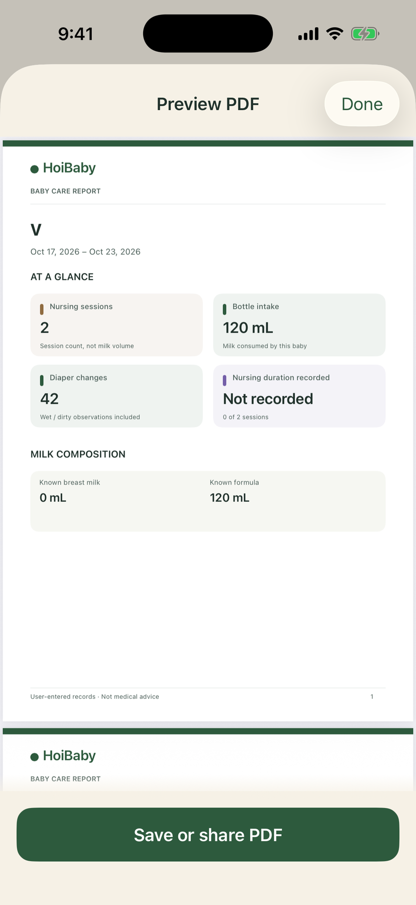Care report PDF preview